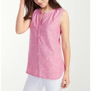 Tommy Bahama Salmon Pink Sunset Chambray Linen Sleeveless Top Womens S Button Up